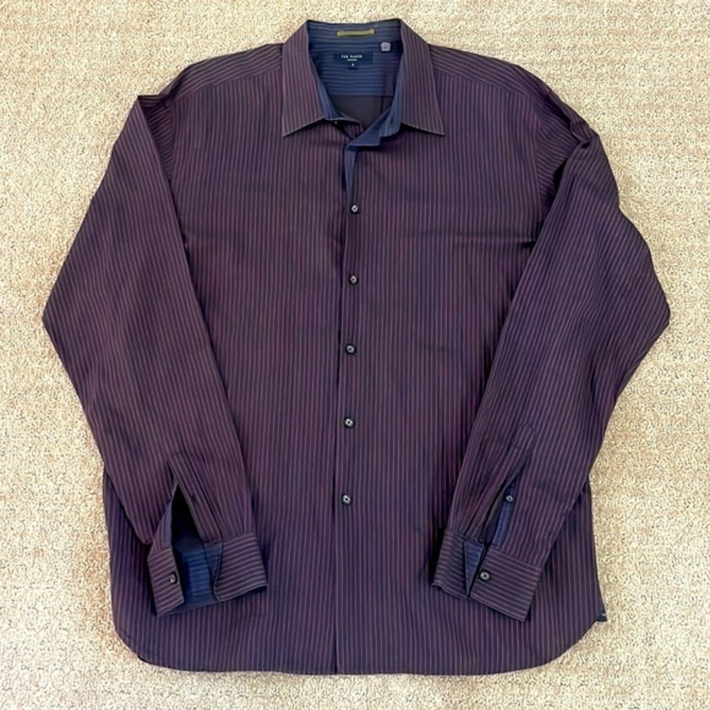 Ted Baker Black with Punk Stripes Long Sleeve Button Down Shirt 7